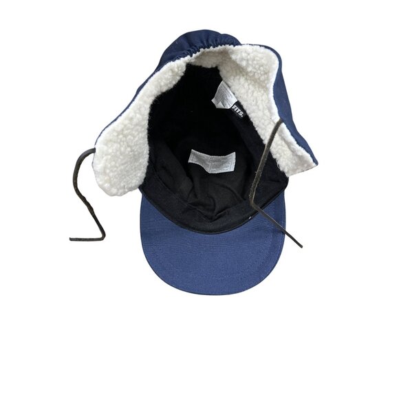Fits. Unisex Navy Blue Cotton & Polyester Winter Hat With Ear Flaps - Picture 8 of 9